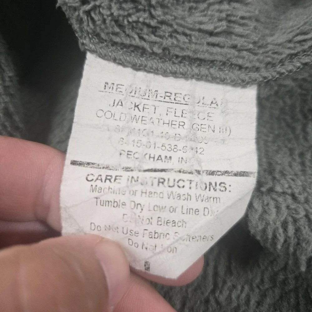 Peckham Jacket Mens Medium Green Fleece Cold Weather Gen III Military Full Zip